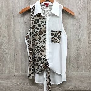 Bongo Leopard Lace Sleeveless Front Tie Top BB405